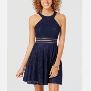 Navy Blue Halter Top Lace Flowers